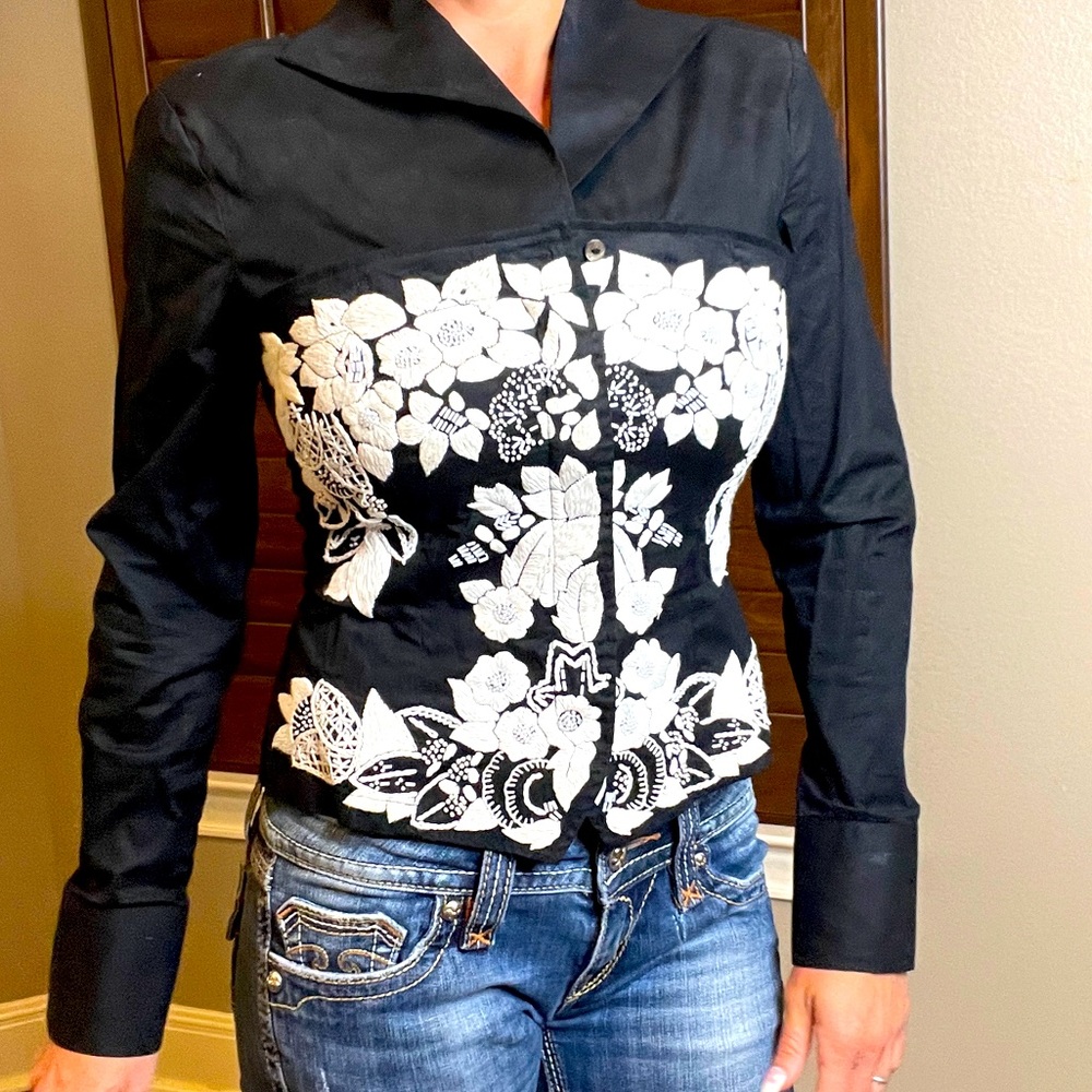 Italy Bustier Boutique Corset Embroid Top Black Sm